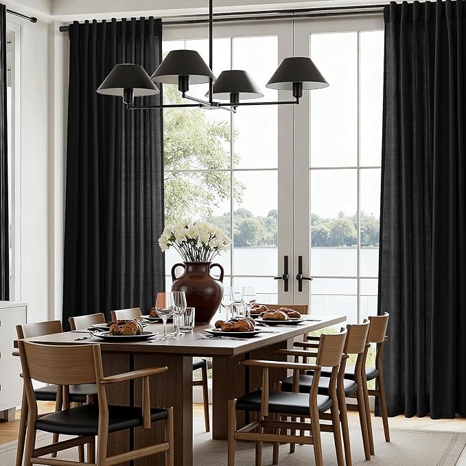 Nanspring Black Linen Curtains Extra Long 120 Inches Long for Living Room 2 Panel Set Back Tab Light Filtering Boho Farmhouse Semi Sheer Curtain Drapes for Dining Room Large Window 10 FT Tall