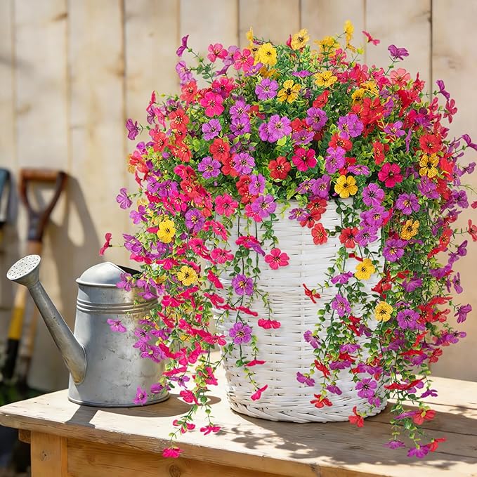 8 PCS Fake Artificial Hanging Flowers for Outdoors Decoration, Faux UV Resistant Artificial Outdoor Flowers, Fake Plants Look Real Daisy No Fade Spring Decor for Porch Home Patio Balcony and Yard