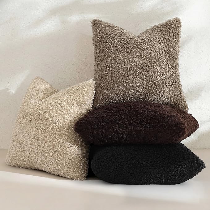 decorUhome Pack of 2 Throw Pillow Covers 20x20 Inch, Faux Fur Decorative Sherpa Pillow Covers Fuzzy Accent Soft Sheepskin Fleece Pillow Cases for Couch Living Room Bed, Chocolate