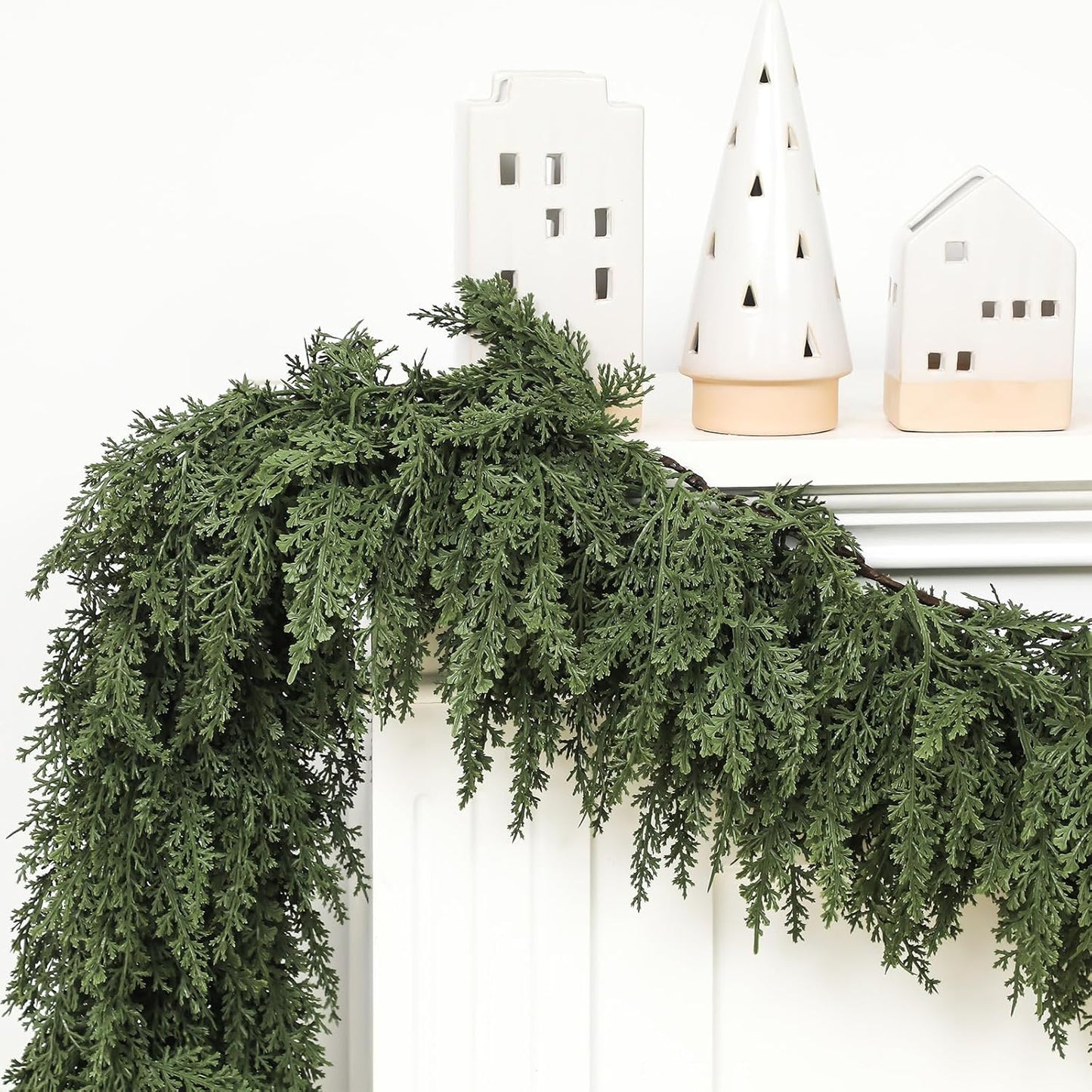 Jutom 2 PCS 9 ft Christmas Cedar Garland - Artificial Realistic Holiday Cedar Pine Needles Greenery Garland Decoration for Mantel Table Winter Party