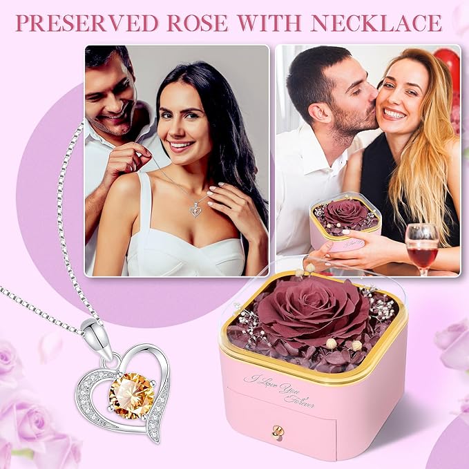 Beferr Mothers Day Forever Rose with Necklace for Mom Birthday Gifts Preserved Roses Eternal Flower for Delivery Fresh Flowers Gifts for Mother Wife Her Grandma Sister Daughter Girls Friends