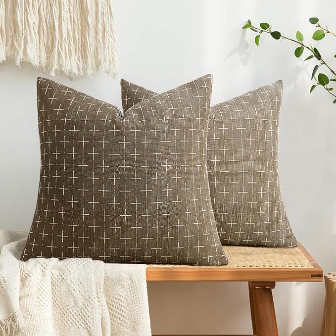 MIULEE Pack of 2 Decorative Burlap Linen Spring Throw Pillow Covers Farmhouse Pillowcases Modern Rustic Woven Textured Cushion Cover for Sofa Couch Bed 18x18 Inch Taupe