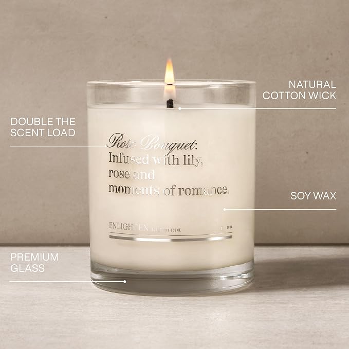 Enlighten Rose Bouquet Candle | Luxurious Rose, Lily & Marigold Scent | Double Scent Load for Enhanced Aroma | Eco-Friendly, Hand-Poured Soy Wax | 12oz Glass Tumbler | Made in USA