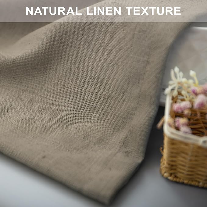 Pitalk Taupe Short Linen Curtain Living Room Back Tab Rod Pocket Lightweight Semi Sheer Curtains Burlap Light Filtering Thick Linen Drape for Bedroom 52 x 45 Inches Long Set of 2 Panels