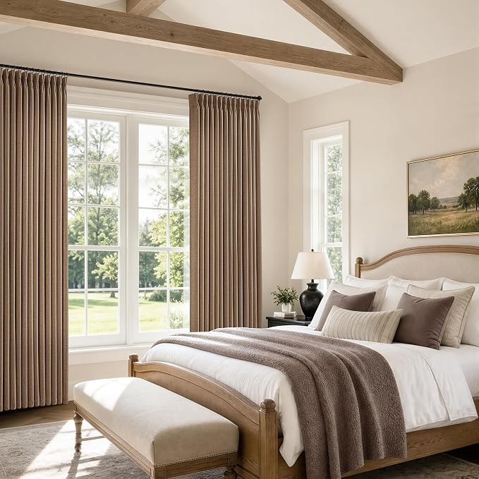 Rust Brown Pinch Pleated Curtains for High Living Dining Room Brown Vintage Light Filtering Privacy Sheer Floor to Ceiling Drapes with Back Tab 120 Inches Extra Long Pinch Pleat Linen Curtains 40x120