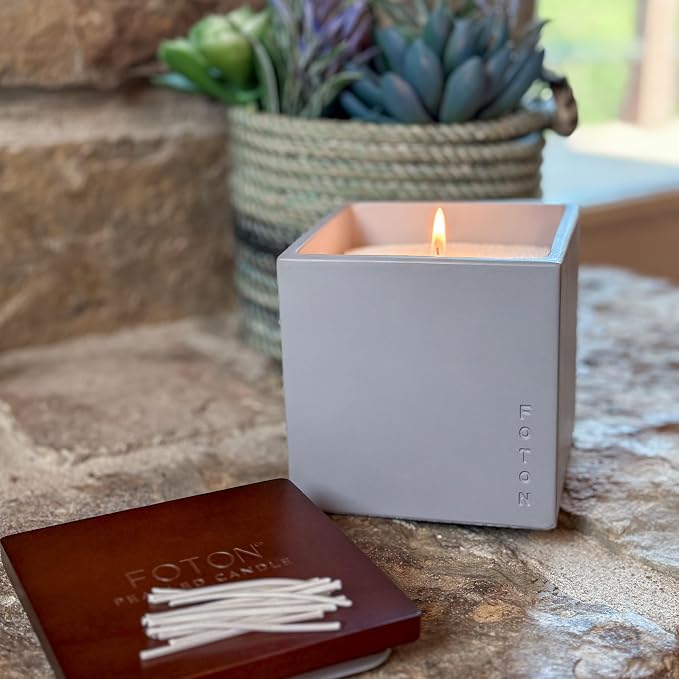 Foton Pearled Candle Multipack Le Cube Concrete Vase Set (2 x 16 Oz) - Festive Fir Scented - Refillable Jar Scented Candle Sand with 15 Wicks Each - Natural Non-Toxic Decorative Candles for Home