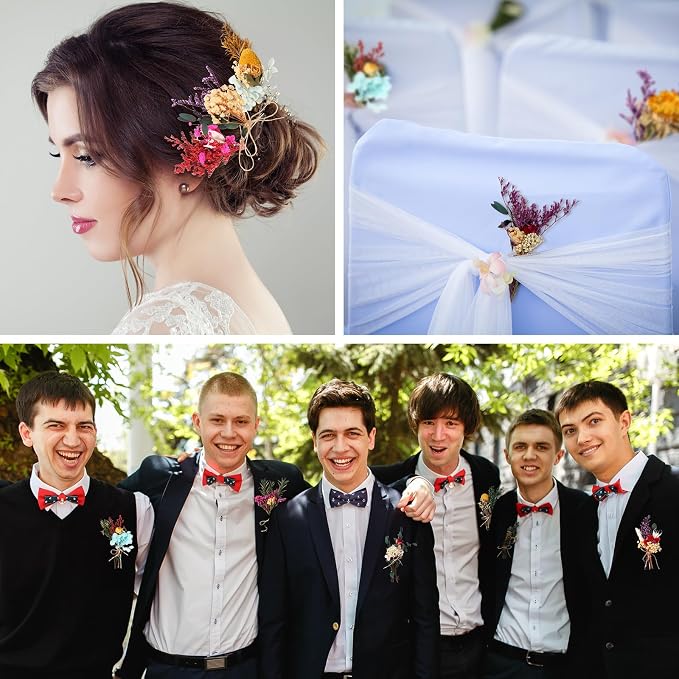 Tinideya 24 Pcs Dried Flowers Bouquet Boho Mini Dried Flower with Stem Small Floral Plants Mixed Natural Flowers Bundles for Crafts Vase DIY Photo Props Wedding Decoration