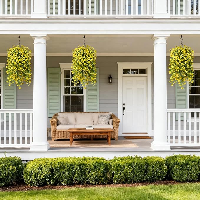 ZFProcess Artificial Hanging Flowers Plants for Outdoor Spring Summer Decoration, 2PCS Faux Silk Daisy UV Resistant Look Real for Outside Home Indoor Planter Porch Garden Yard Decor(Yellow)