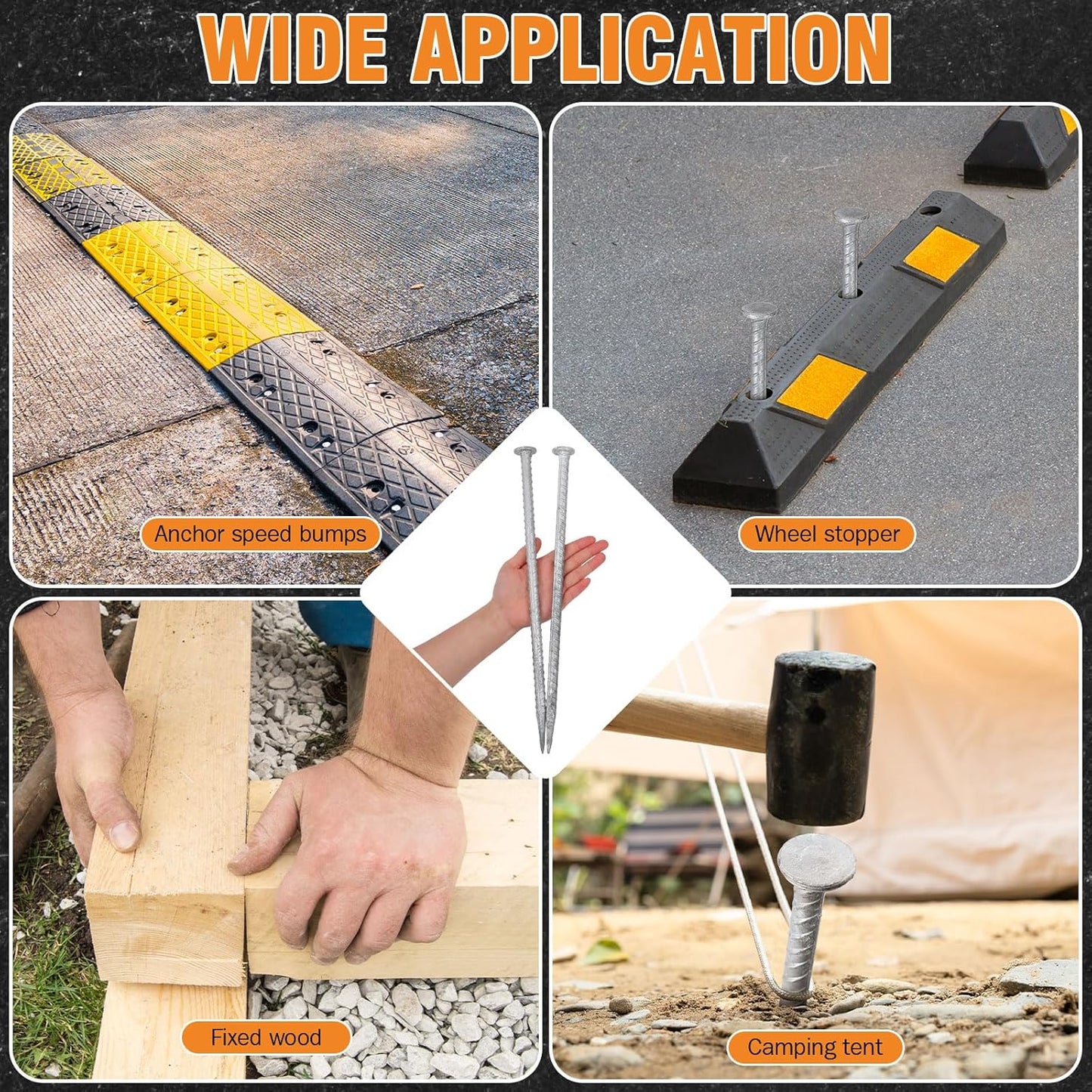 Tandefio 36 Pcs 14 Inch Rebar Stakes, 1/2 Inch Diameter Threaded Galvanized Steel Ground Anchors Plant Support Garden Stakes, Heavy Duty Metal Landscape Spikes for Speed Bump Tent