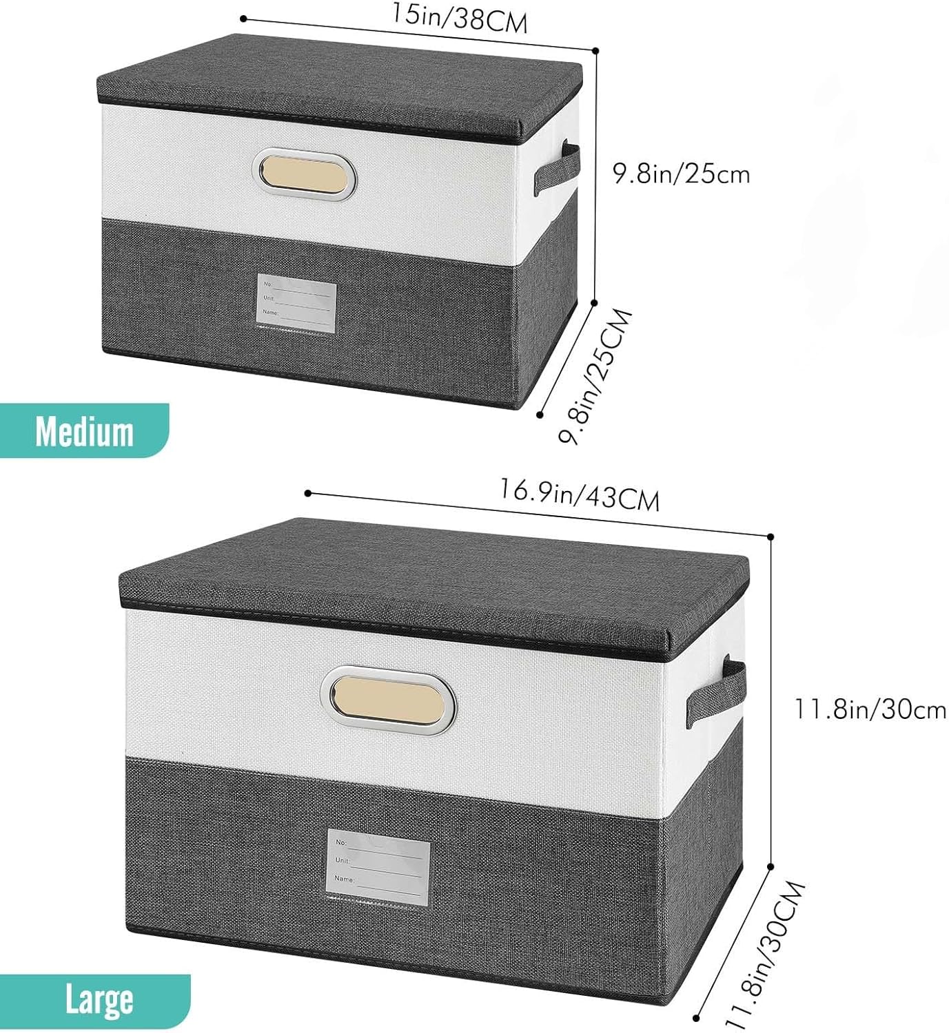 Large Linen Fabric Foldable Storage Bins with Removable Lid and Handles, Washable Storage Box Organizer Containers Baskets Cube with Cover for Bedroom,Closet,Office (Coffee&Cream, Medium)