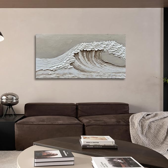 NANKAI Art Hand-Painted 24x48 inch White Wave Art Painting Modern Abstract Oil Painting Home Wall Decoration Art