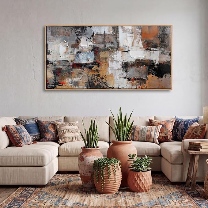 Pogusmavi Abstract Canvas Wall Art, Modern Minimalist Painting, Brown Room Decor, Framed Wall Art for Living Room, Bedroom, Office, 20x40IN