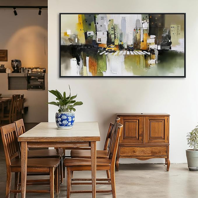 HGUAOA Abstract Canvas Wall Art for Living Room - Modern Wall Art for Office & Bedroom - Yellow City Wall Pictures for Above Bed Decor - Large Canvas Artwork for Home Decor 20×40IN