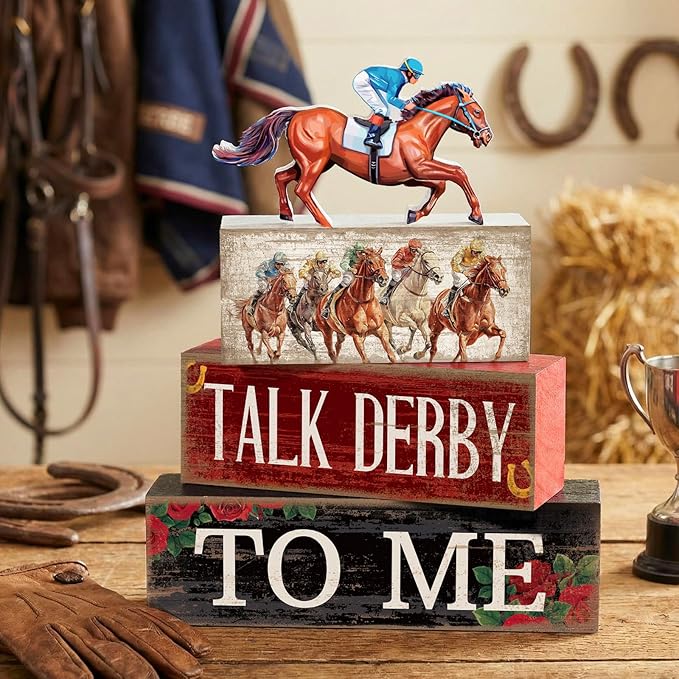 Lineshading 4 Pcs Derby Day Horse Party Decorations Derby Horse Racing Table Decor Wooden Horseman Centerpiece Decor for Home Office Desk Decorations Holiday Party Supplies