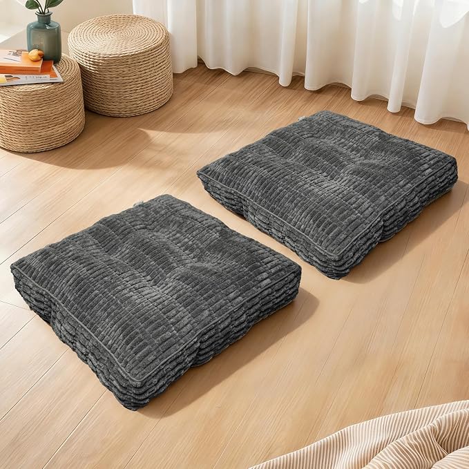 Floor Cushions, Corduroy Floor Pillow, Floors Pillows for Adults & Pets, Large Floors Pouf, Square Floored Pillows for Sitting & Yoga(1PC, Dark Grey,22"×22"×3.9")