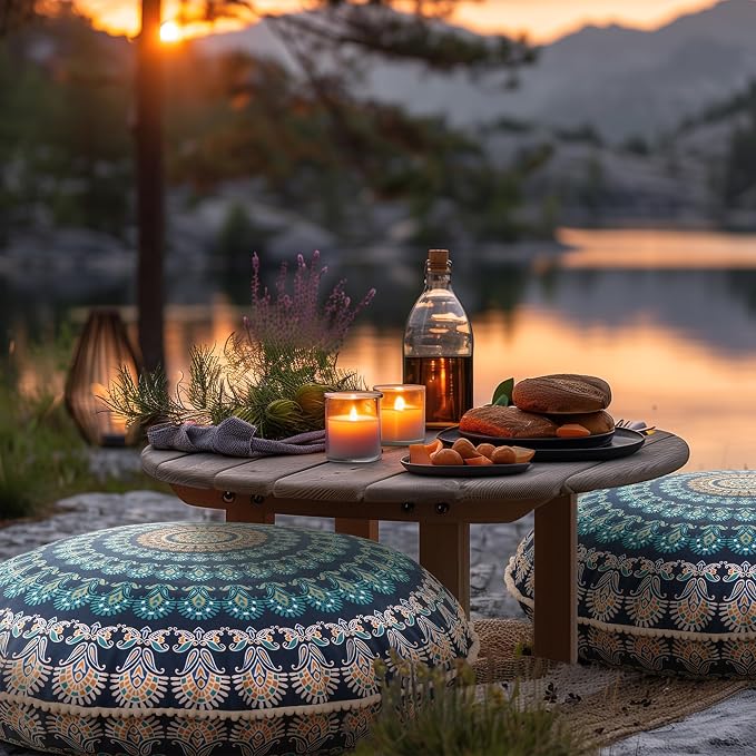 Codi Meditation Floor Pillow, Round Large Pillows Seating for Adults and Teens, Bohemian Mandala Circle Cushion for Outdoor Fireplace Yoga Living Room, 32 Inch, Memory Foam Added, Navy