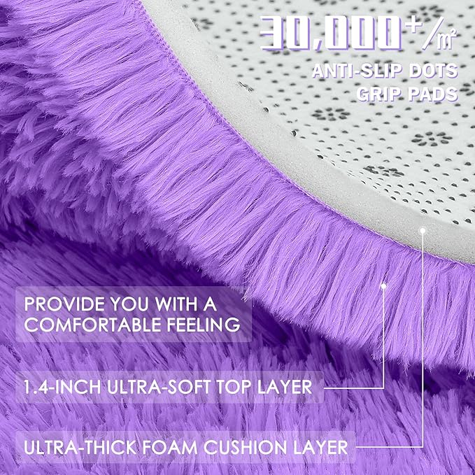 OLANLY 5x8 Machine Washable Large Area Rugs for Living Room, Bedroom, Soft Fluffy Shaggy Bedside Rug, Indoor Floor Carpet for Kids Girls and Boys, Dorms, Nursery, Home Decor Aesthetic, Purple