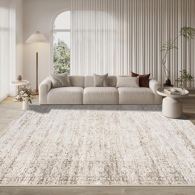 9x12 Area Rugs for Living Room Rug Washable: Modern Large Rug for Dining Room Bedroom Carpet Non Slip 9 by 12 Indoor Abstract Nursery Home Office Beige Ivory
