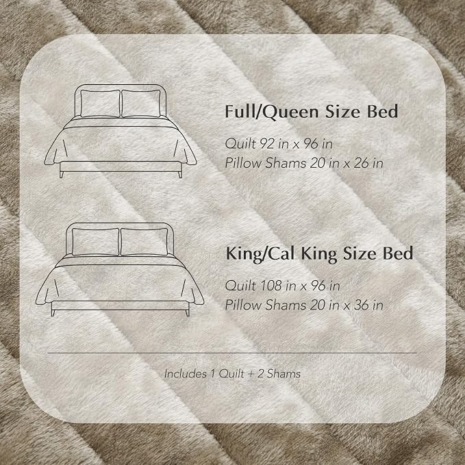 EverGrace Velvet Quilt Set Queen Size, Luxurious Soft Striped Channel Bedding Set, Lightweight Velvet Comforter for All Season, Oversized Bedspread Coverlet with 2 Matching Shams, Sand Dune