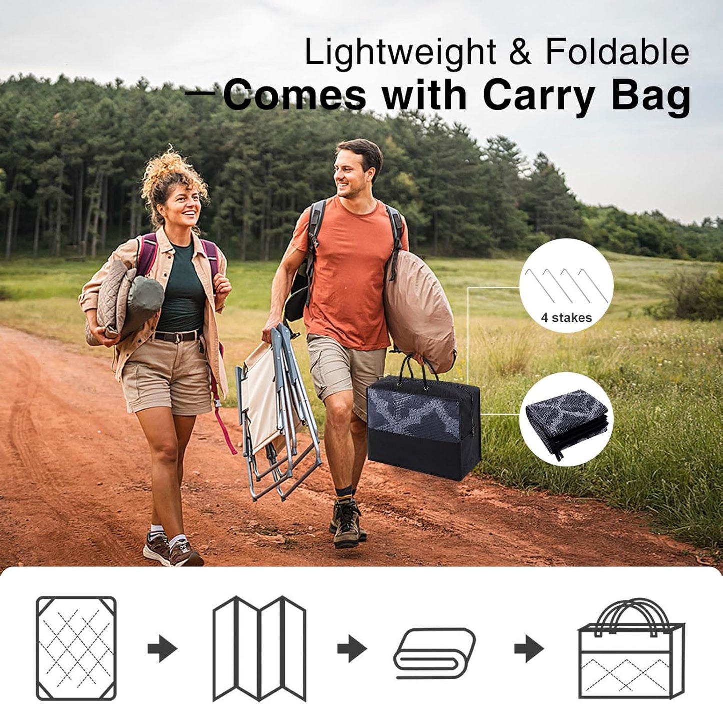 OLANLY Reversible Outdoor Rug 8x10 ft Clearance, Waterproof Outdoor Plastic Straw Rug with Interlacing Pattern, RV Mat for Patio, Camping, Balcony, Deck, Backyard, Black & Grey