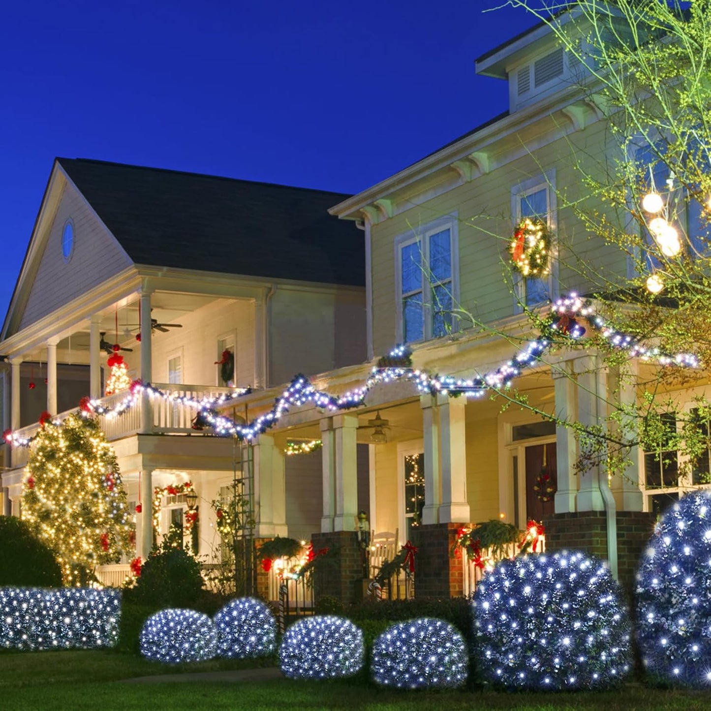 WBao Solar Christmas Lights Outdoor 200LED 8.4ft x 5.2ft Christmas Net Lights with Remote, 8 Lighting Modes, Timer, Waterproof for Lawn, Bushes, Shrubs, Trees Outdoor Christmas Decorations, Cool White