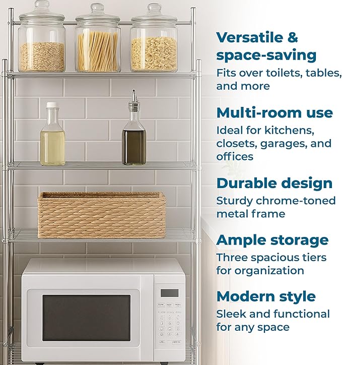 Honey-Can-Do Over-the-Toilet Storage Shelf, 3 Tier Space Saver Bathroom Organizer Rack, Storage for Towels, Toiletries & Accessories