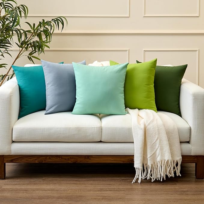 Encasa XO Throw Pillow Covers 24x24 in Set of 2 Azul Blue | No Inserts | Cotton Pillow Covers for Living Room, Bed, Sofa, Couch | Decorative Cushion Covers with Improved Zipper