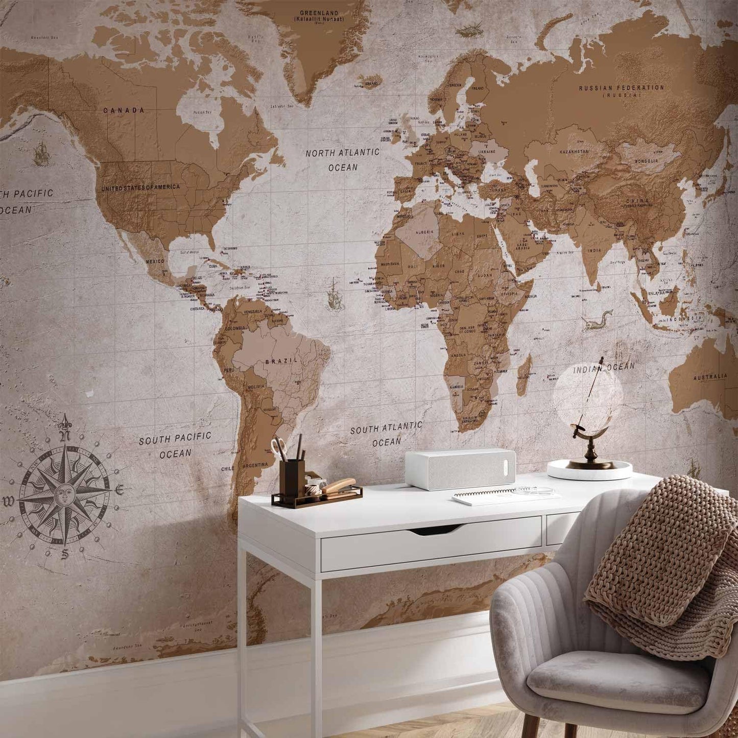 artgeist Wall Mural World Map 79x55 in - XXL Non-Woven Wallpaper Fleece Wall Decor Photo Print Picture Image Design Home Map of The World k-A-0108-a-a