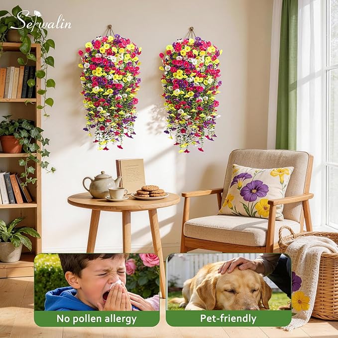 Serwalin Artificial Hanging Flowers for Outdoors UV Resistant, 4PCS Faux Morning Glory Fake Outdoor Flowers Realistic Silk Flower Plants for Outside Planter Front Door Porch Patio Yard Decor