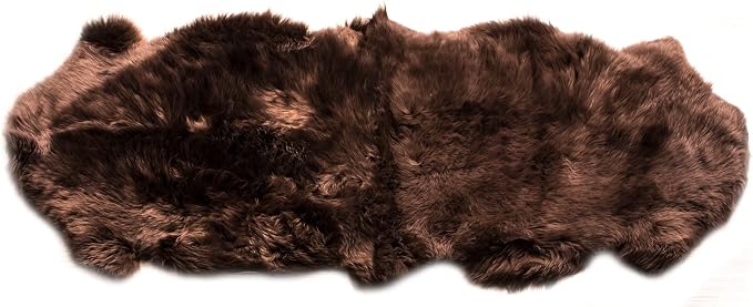 Natural & Genuine Dark Brown Sheepskin Rug, Real Fluffy Double Pelt 2x6 ft Fur Area Rug for Bedroom & Living Room Decor, Soft & Cozy Sheep Skin Throw