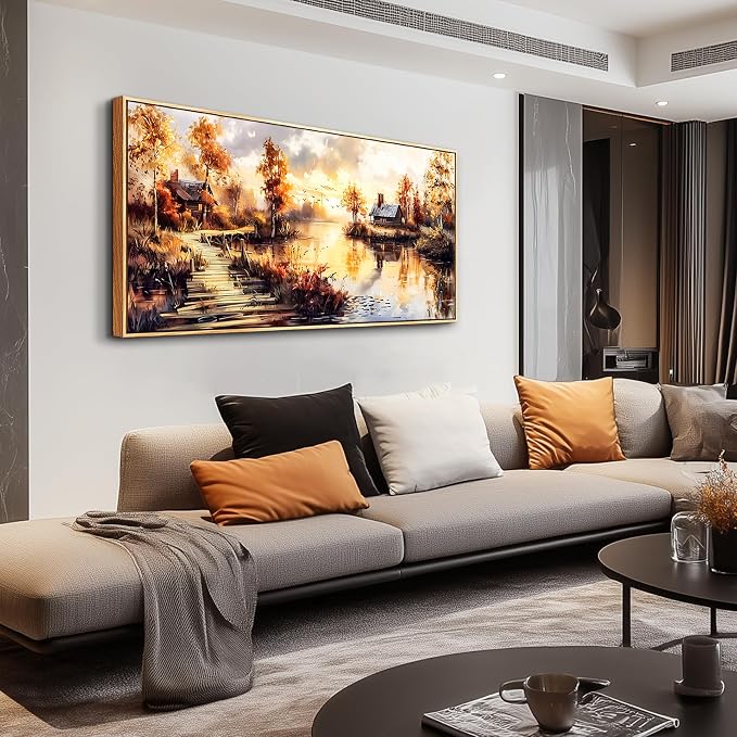 XIGUANGART Landscape Wall Art, Nature Wall Decor,Large Rustic Painting Wall Art Farmhouse Picture for Living Room Vintage Home Bedroom Decoration Modern art Framed Artwork Cottage Wall Decor 20x40inch