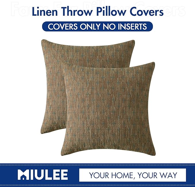 MIULEE Pack of 2 Decorative Burlap Linen Throw Pillow Covers Modern Farmhouse Pillowcases Rustic Woven Textured Cushion Cover for Sofa Couch Bed 24x24 Inch Coffee