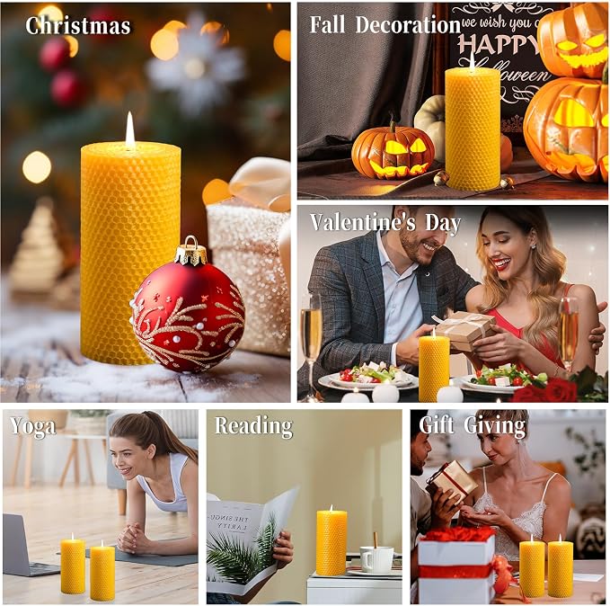Beeswax Pillar Candles 4 Pack, Beeswax Candle Non-Toxic for Home | Natural Beeswax,Non-toxic,Emergency Candle,Organic,Handmade,Unscented,Long Burning,2.8x6 Inch,Prayer,Bees Wax Candles