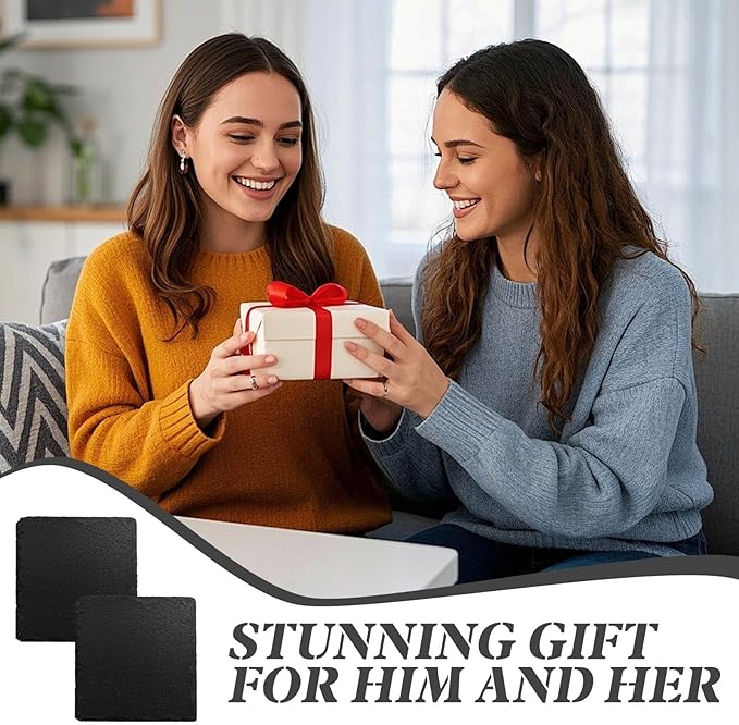72 Pieces Slate Coasters, ZLOMD 4 Inch Black Coasters Stone Coaster Bulk Set, Square,Laser Engraving Blanks with Anti-Scratch Bottom for Home,Office,Bar,Wedding & Party or Anywhere.