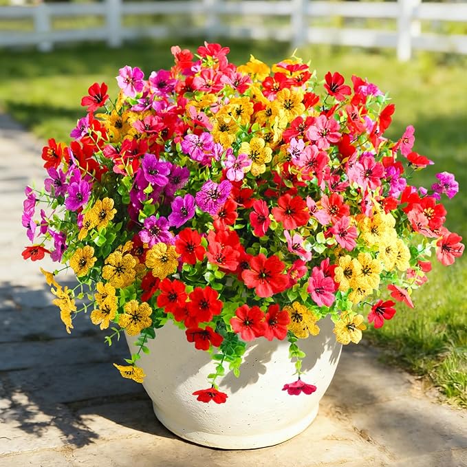 12 Pcs Artificial Flowers for Outdoors, Fake Outdoor Plastic Flowers for Outdoors UV Resistant, Fake Plants Artificial Plants Outdoor Plastic Plants, Silk Faux Spring Flowers for Outside