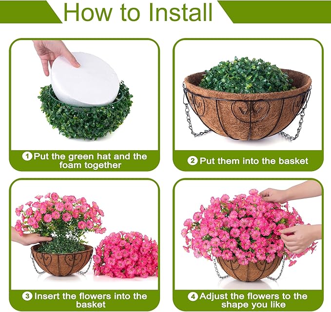 Artificial Faux Hanging Flowers Plants Baskets for Outdoors, Fake Silk Morning Glory Eucalyptus in Planter UV Resistant Realistic Outdoor Flowers for Outside Porch Patio Balcony Garden Yard Home Decor
