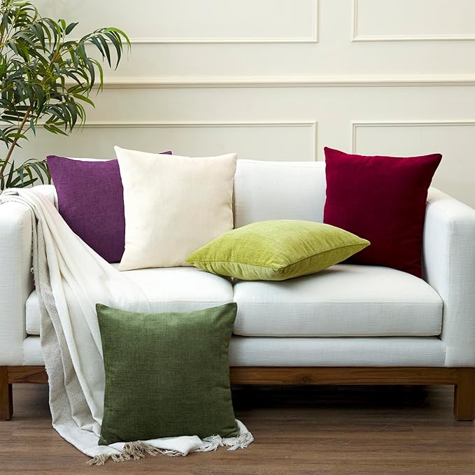 Encasa XO Throw Pillow Covers 16x16 in Set of 4 Purple | No Inserts | Cotton Pillow Covers for Living Room, Bed, Sofa, Couch | Decorative Cushion Covers with Improved Zipper
