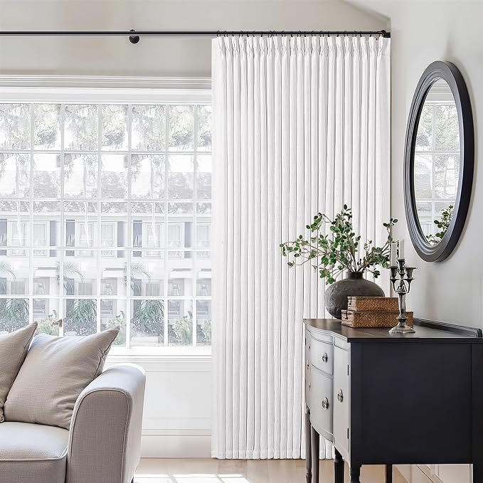 Extra Wide Pinch Pleated Linen Curtains 84 Inches Long 70 Inch Width for Living Room Bedroom Light Filtering Semi Sheer Pleat Window Curtain Boho Pinch Pleated Drape with Hooks Rings 1 Panel 70x84