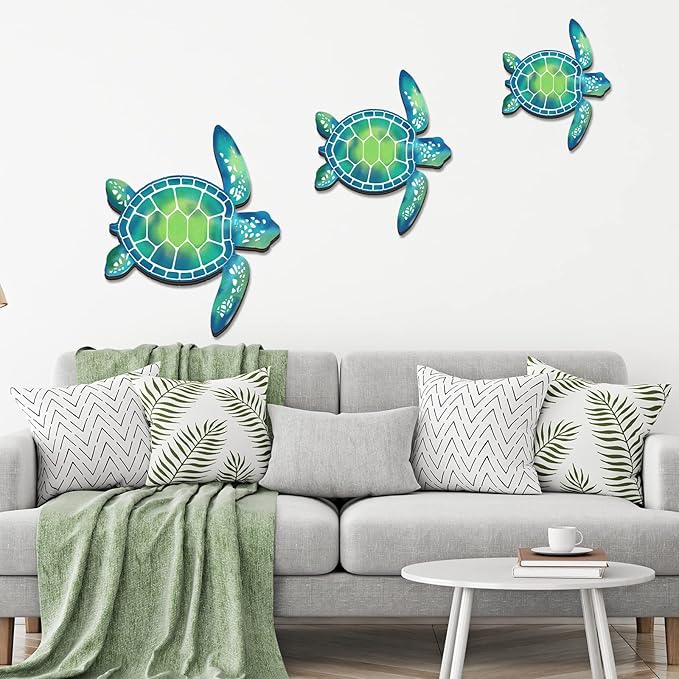 Bucherry 3 Sizes Wooden Sea Turtle Wall Decor Turtle Wall Art Beach Theme Art Decorations Vintage Coastal Ornaments for Pool Home Lake House Bathroom Garden Indoor Outdoor(Blue Green)