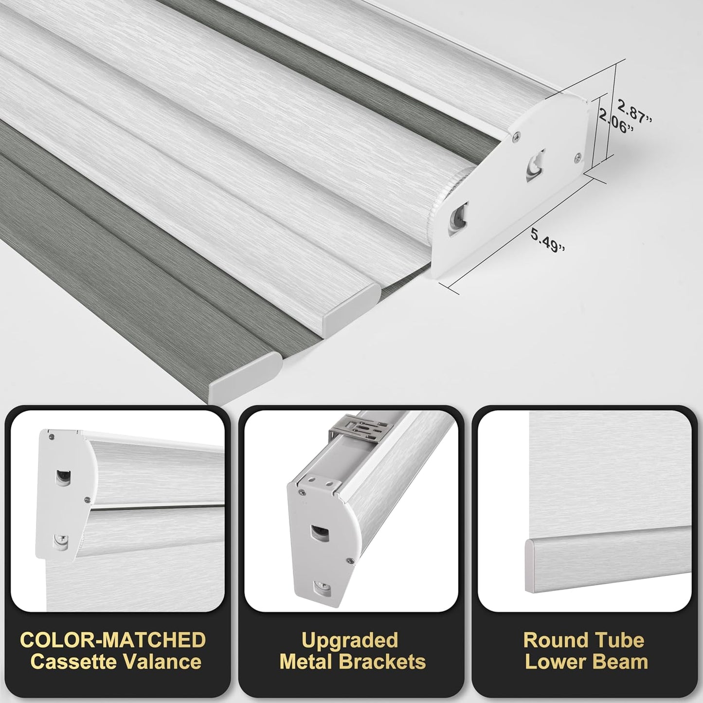 BERISSA Cordless Dual Roller Shades With Cassette Valance, Blackout and Light Filtering, Day and Night for Home Office Door - Grey and White, 38 W x 48" H