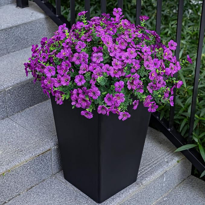 Lnoicy 20 Bundles Artificial Flowers for Outdoor Fake Plants for Spring Decoration,Faux Eucalyptus Flowers for Planter UV Resistant Lifelike for Home Porch Garden(Fuchsia)