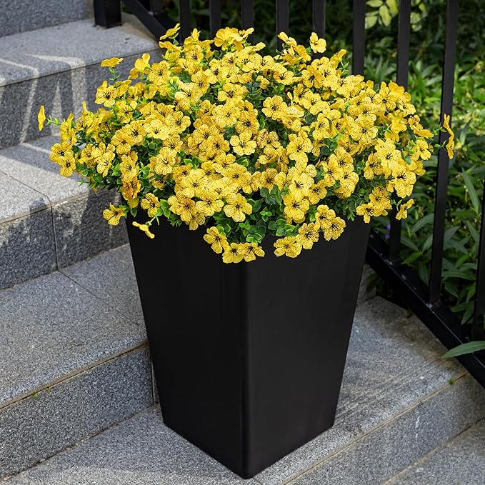 Lnoicy 20 Bundles Artificial Flowers for Outdoor Fake Plants for Spring Decoration,Faux Eucalyptus Flowers for Planter UV Resistant Lifelike for Home Porch Garden(Yellow)