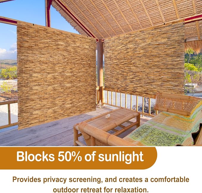 DoubleFill 2 Pcs Bamboo Shades Outdoor Reed Roll Up Blinds 72" W x 72" H Blackout Sunshade Cordless Bamboo Blinds for Home Porch, Patio & Windows Decor Shutters Sunlight Privacy Screen(Carbon Brown)