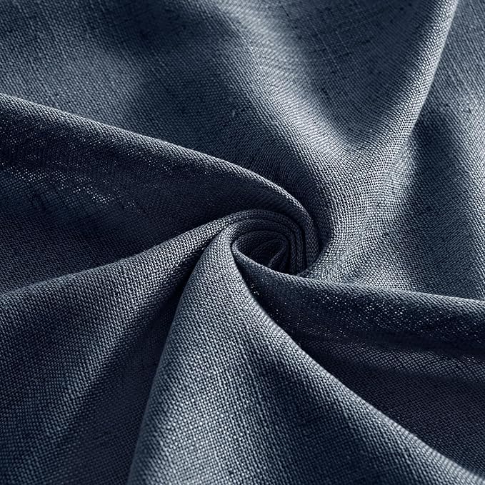 MIULEE Navy Blue Linen Curtains 96 Inch Length 2 Panels for Bedroom Living Room, Soft Thick Linen Textured Natural Window Drapes Semi Sheer Light Filtering Back Tab Rod Pocket Burlap Look Decor