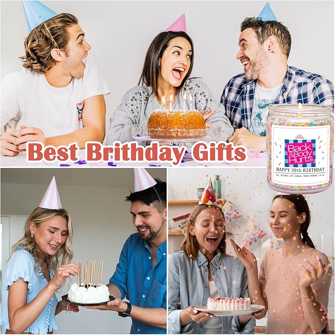 Homsolver 30th Birthday Gifts for Women,Unique Best Friend Gift Ideas -Back & Body Hurts 30th Birthday Decorations Candles