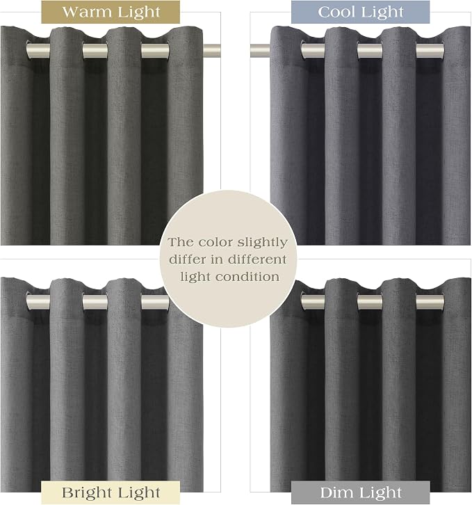 Blazer Grey Linen Curtains 96 Inches Length for Living Room Grommet Top Sunlight Filtering Minimalist Room Sheer Curtain Privacy Aesthetic Modern Elegant Boho 2 Panel Window Drapes for Bedroom 52x96