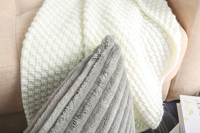 TangDepot Velvet Big Corduroy Pillow Covers 16x16 Grey 2-Pack | Soft wide-stripe corduroy pillow cover, hidden zipper, machine washable, easy refresh, for bedroom living room indoor outdoor