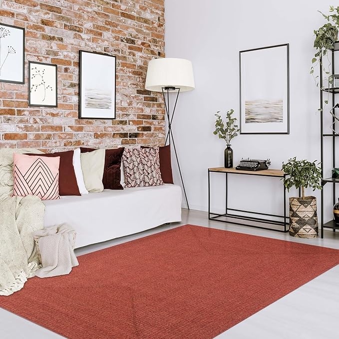 Superior Indoor Outdoor Area Rug, Handwoven Reversible Braided Home Decor for Living Room, Kitchen, Entryway, Patio, Front Porch, Deck, Modern, Boho, Farmhouse Style, 5' x 8', Brick