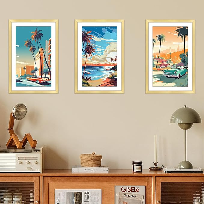 FIXSMITH 11x17 Picture Frame Gold Set of 2, Photo Frame with HD Plexiglass, Display Pictures 9x15 with Mat or 11x17 Without Mat, Gold Picture Frames Collage Wall Decor, Gallary Wall Frame