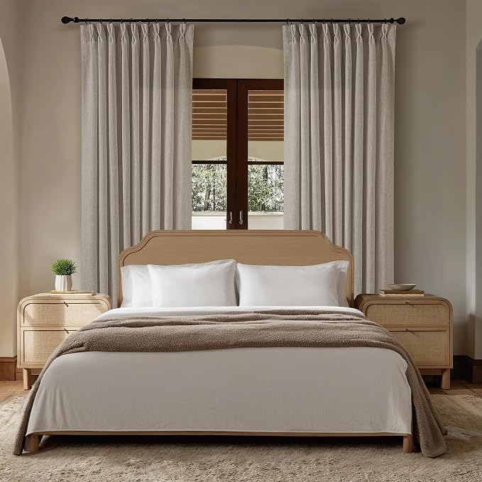 Taupe 60 Inch Wide Curtains 96 Inches Long for Living Room Light Filtering Semi Sheer Modern Farmhouse Pleated Curtain with Hooks Rings for Patio Sliding Door Large Window Burlywood Birch 1 Panel